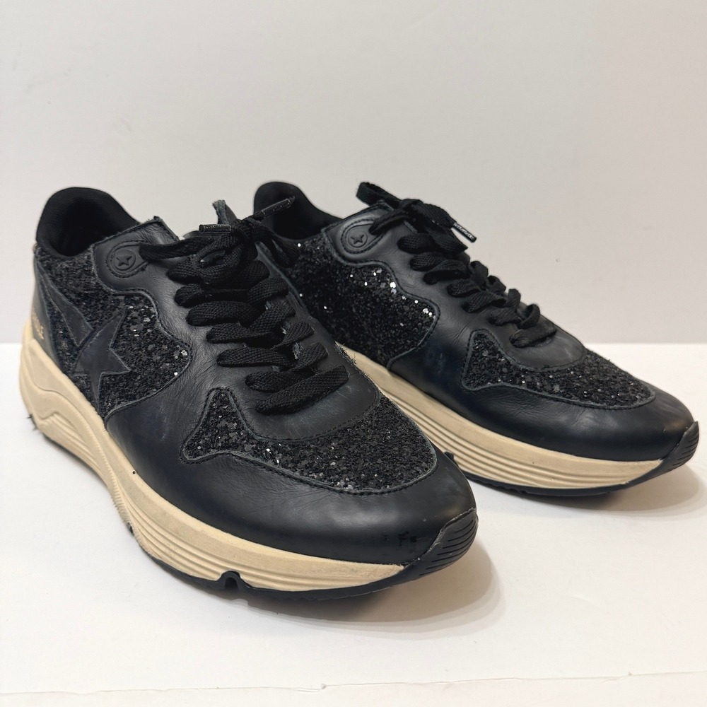 Golden Goose Running Sole Sneakers Black Glitter Leather Star Low Top IT 39 US 9
